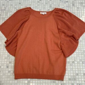Prologue Ladies Crewneck Flutter Short Sleeve Orange Sweater